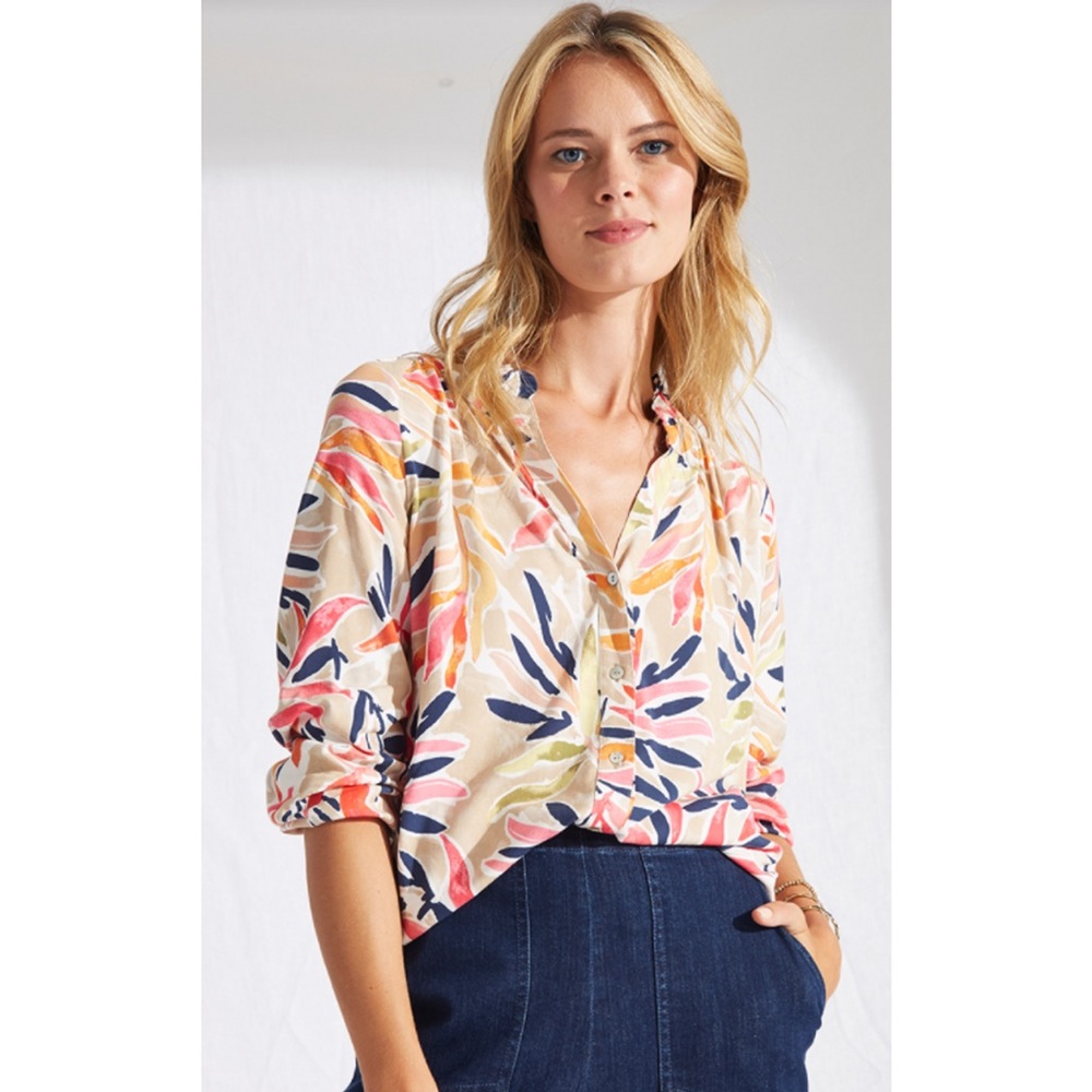 🩷 Nic + Zoe Women M Floral Colorful Shirt Button Up V-Neck Long Sleeve Stretch